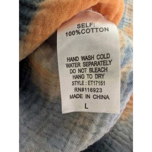 EASEL Womens Hippie BOHO 100% Cotton Tie Dye gauzy tunic Shirt size Large NWT - Picture 7 of 7